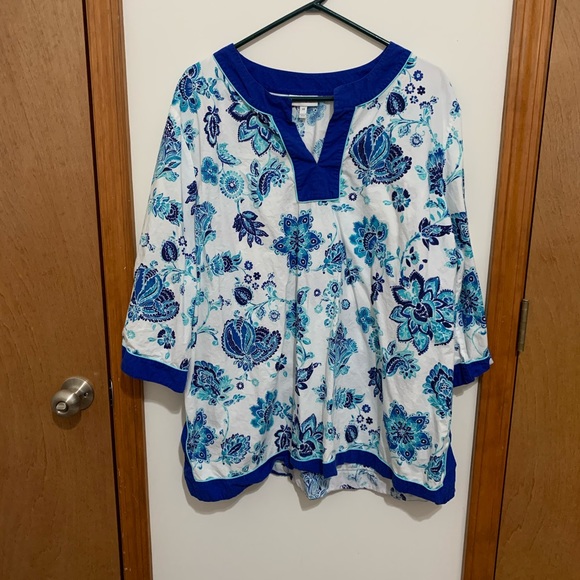 Fashion Bug Tops - Springy Fashion Bug White/Blue Tunic 3X